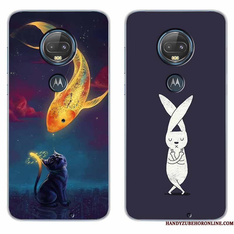 Hoesje Moto G7 Vintage Blauwtelefoon, Hoes Moto G7 Scheppend Anti-fall Chinese Stijl