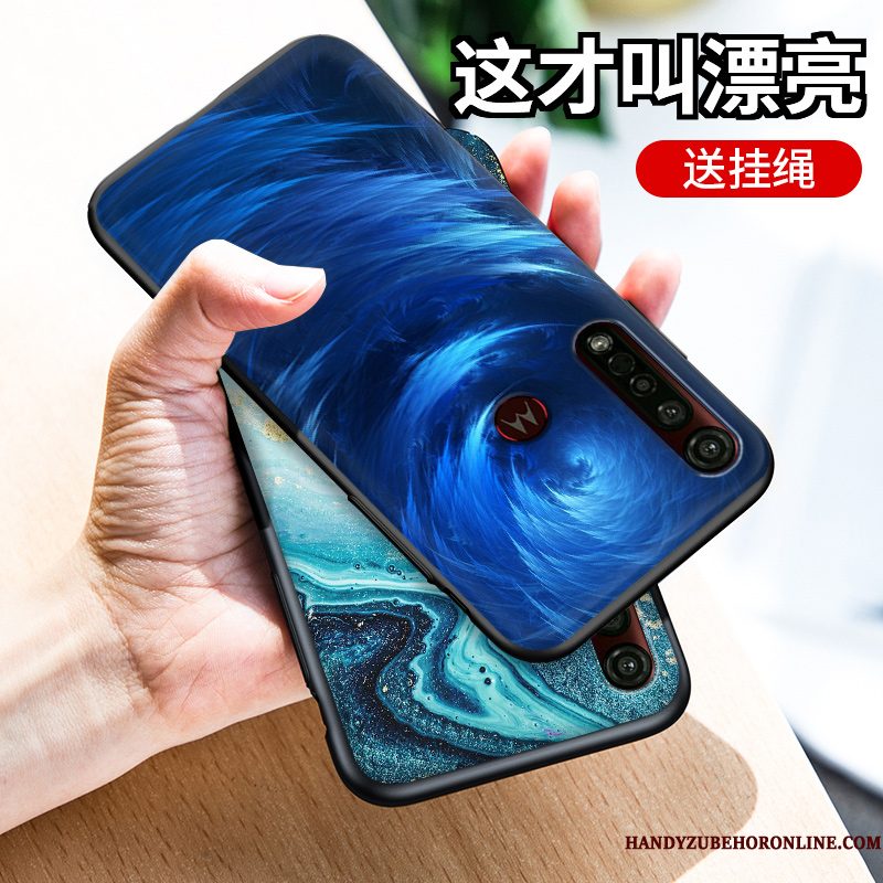 Hoesje Moto G8 Plus Bescherming Blauw Pas, Hoes Moto G8 Plus Zakken Telefoon Trendy Merk