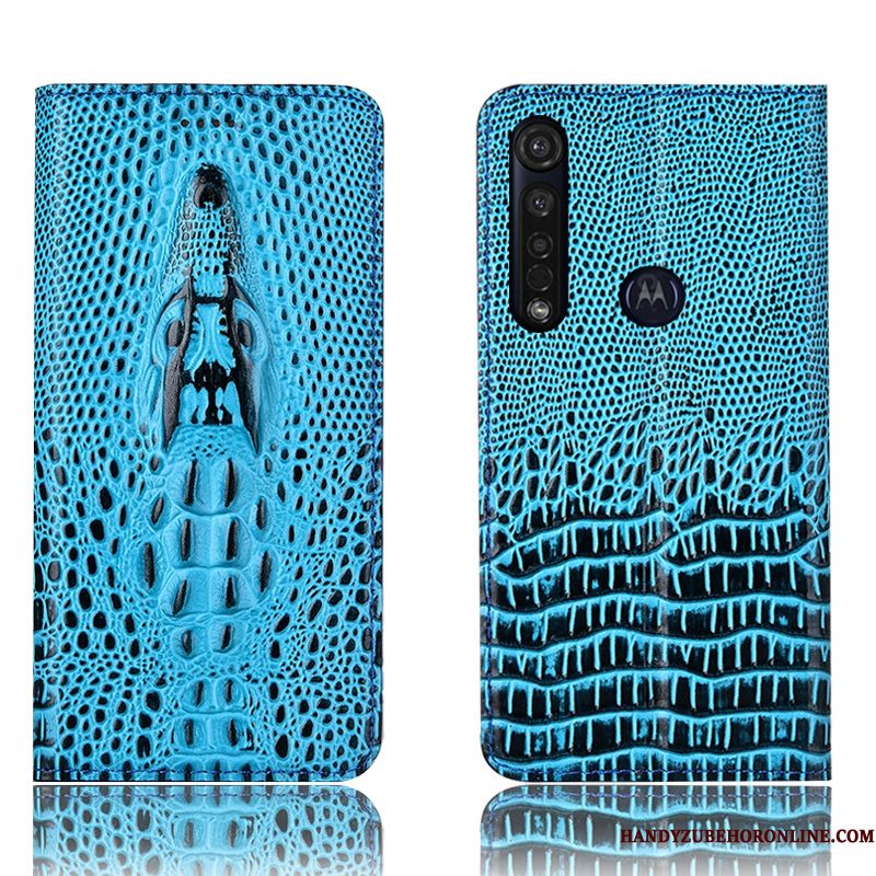 Hoesje Moto G8 Plus Bescherming Telefoon Krokodil, Hoes Moto G8 Plus Folio Blauw Anti-fall