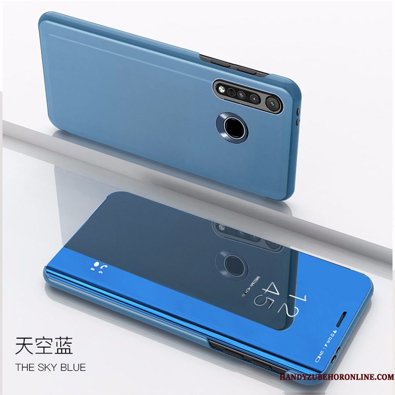 Hoesje Moto G8 Plus Folio Blauw Spiegel, Hoes Moto G8 Plus Nieuwtelefoon