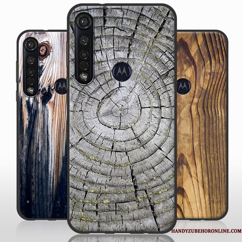 Hoesje Moto G8 Plus Houtnerf Schrobben Grijs, Hoes Moto G8 Plus Siliconen Wind Trend