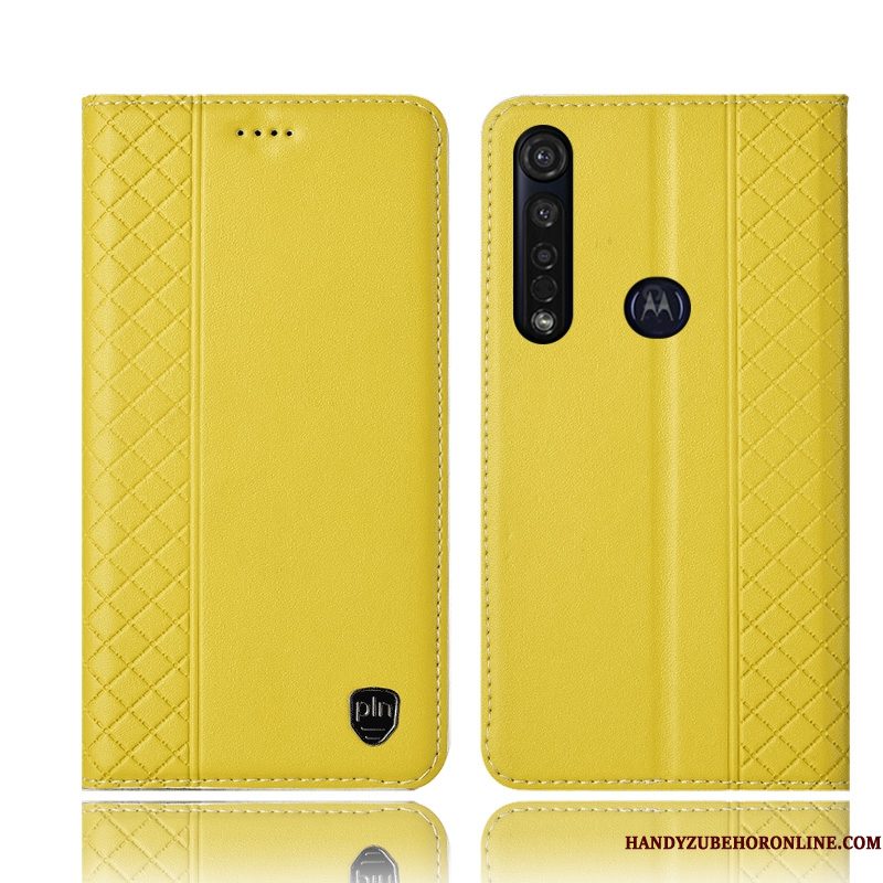 Hoesje Moto G8 Plus Leer Geeltelefoon, Hoes Moto G8 Plus Folio Anti-fall