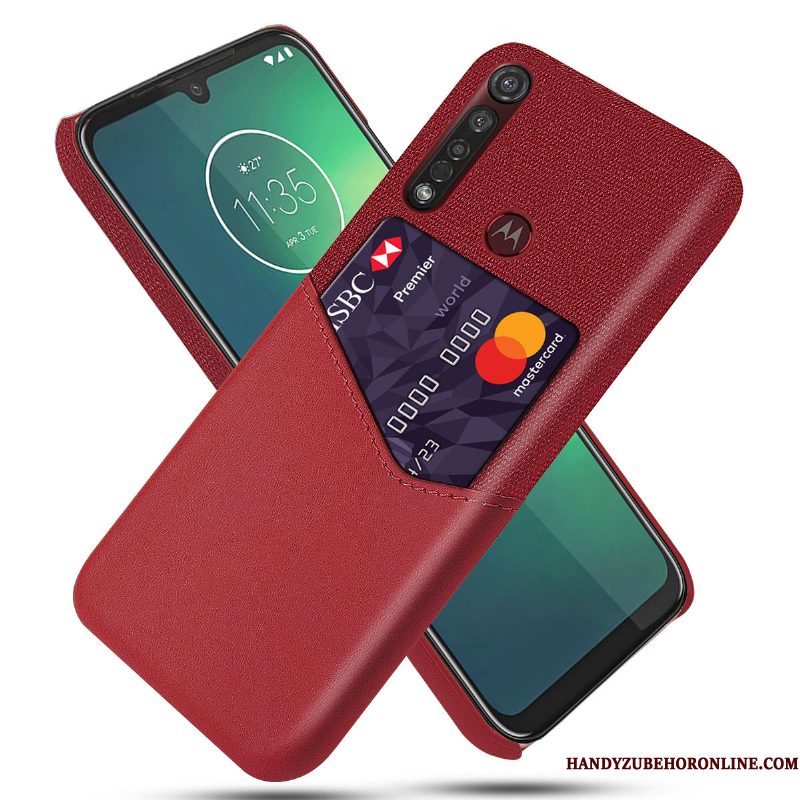 Hoesje Moto G8 Plus Leer Koel Patroon, Hoes Moto G8 Plus Bescherming Rood Bedrijf