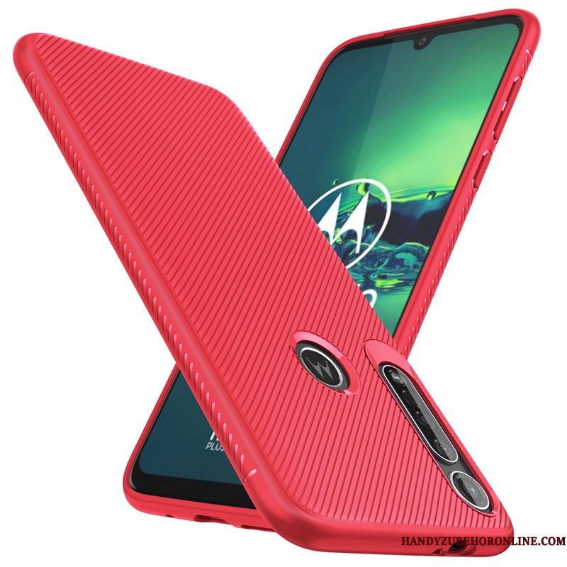 Hoesje Moto G8 Plus Zacht Telefoon Anti-fall, Hoes Moto G8 Plus Bescherming Rood Pu