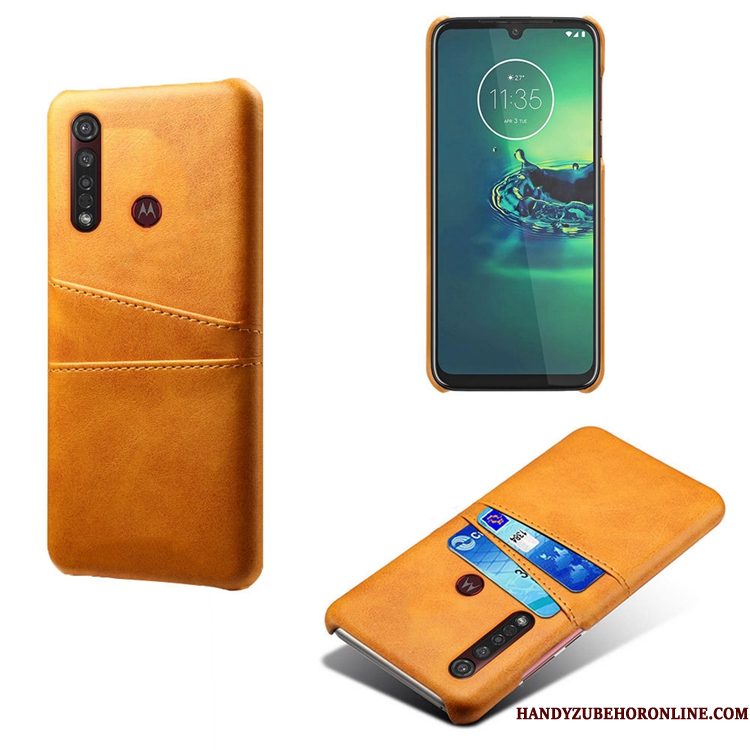 Hoesje Moto G8 Plus Zakken Patroon Kaart, Hoes Moto G8 Plus Koe Geel