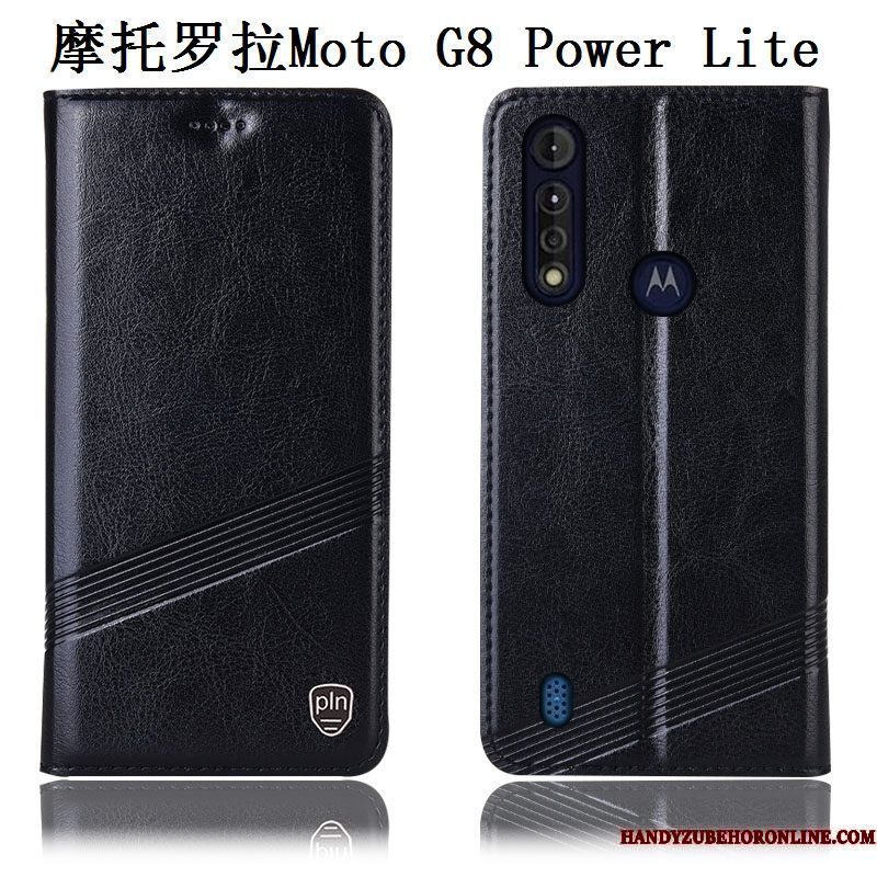 Hoesje Moto G8 Power Lite Leer Telefoon Anti-fall, Hoes Moto G8 Power Lite Folio Patroon Zwart