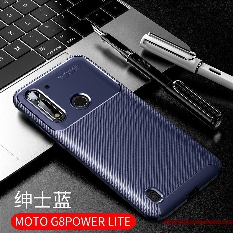 Hoesje Moto G8 Power Lite Zacht Eenvoudige Trendy Merk, Hoes Moto G8 Power Lite Zakken Nieuw Blauw