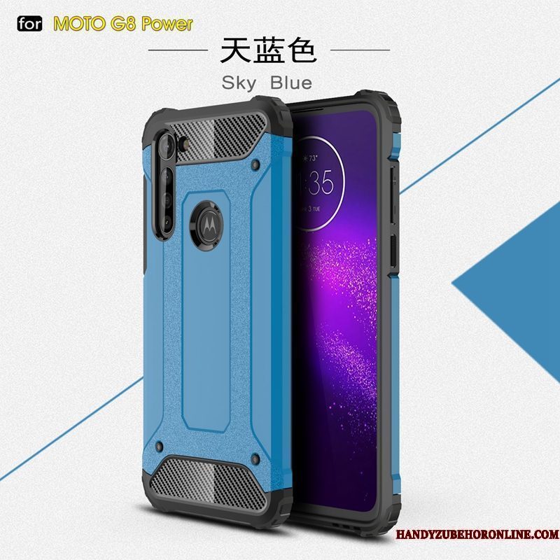 Hoesje Moto G8 Power Zacht Blauw Hard, Hoes Moto G8 Power Zakken Anti-fall Nieuw