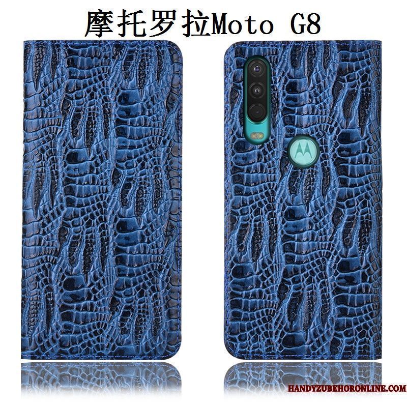 Hoesje Moto G8 Zakken Blauwtelefoon, Hoes Moto G8 Bescherming Anti-fall