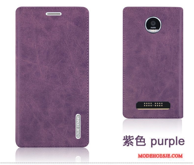 Hoesje Moto Z Play Leer Purper, Hoes Moto Z Play Folio