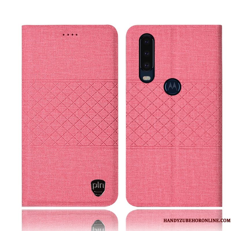 Hoesje Motorola One Action Bescherming Anti-falltelefoon, Hoes Motorola One Action Leer Katoen En Linnen Roze