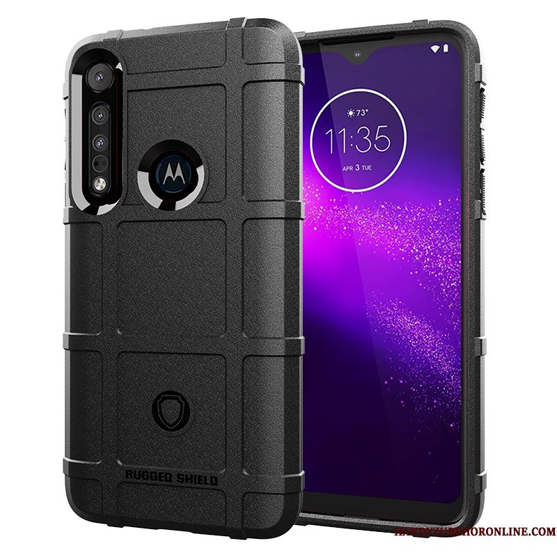 Hoesje Motorola One Macro Zakken Zwart Dikke, Hoes Motorola One Macro Siliconen Anti-falltelefoon