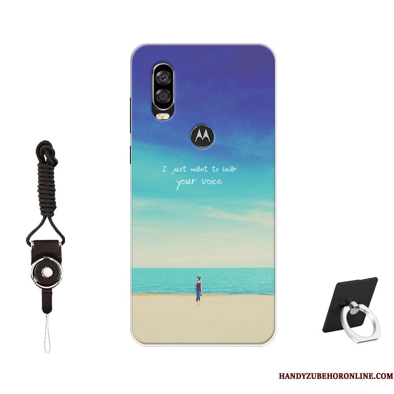 Hoesje Motorola One Vision Geschilderd Blauw Skärmskydd, Hoes Motorola One Vision Zacht Antislip Anti-fall