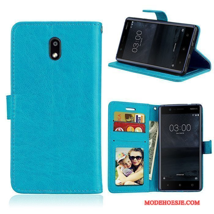 Hoesje Nokia 3 Folio Telefoon Blauw, Hoes Nokia 3 Zacht Anti-fall Hanger