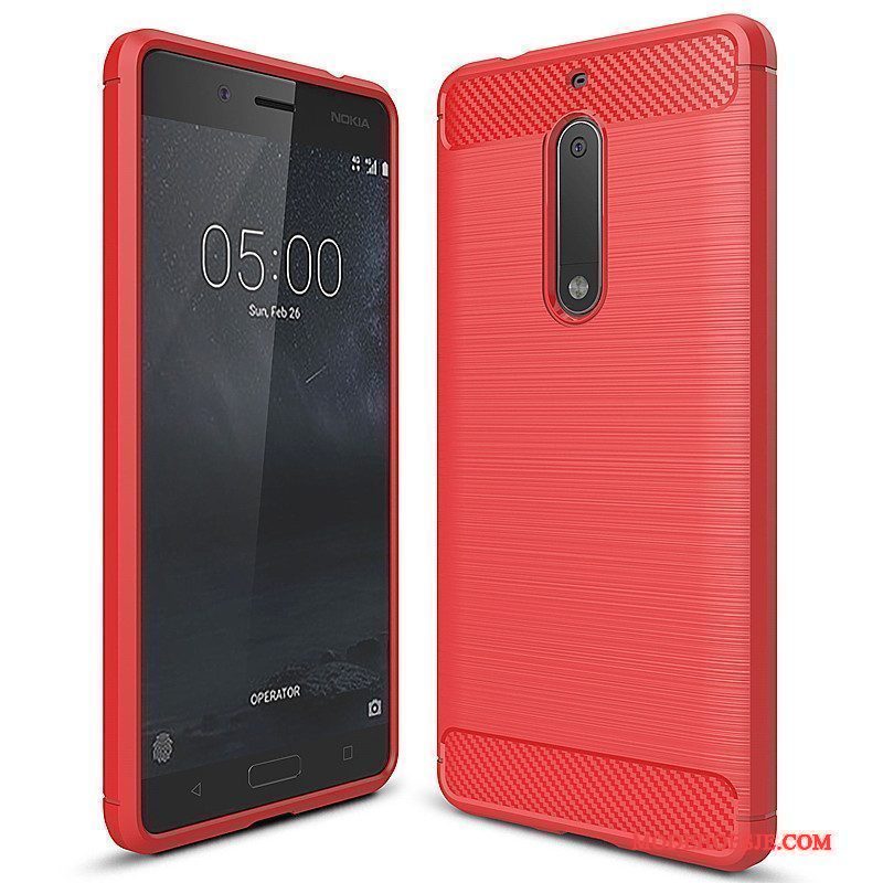 Hoesje Nokia 5 Zacht Telefoon Rood, Hoes Nokia 5 Zakken Fiber