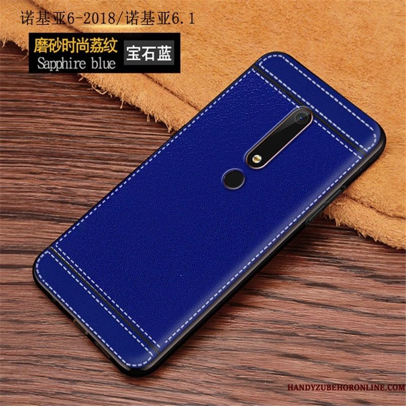 Hoesje Nokia 6.1 Bescherming Blauw Bedrijf, Hoes Nokia 6.1 Leer Eenvoudige Patroon