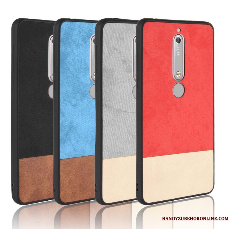 Hoesje Nokia 6.1 Zacht Telefoon Gemengde Kleuren, Hoes Nokia 6.1 Leer Rood Denim