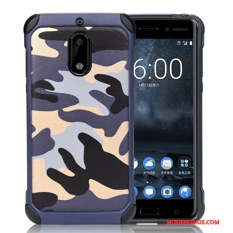 Hoesje Nokia 6 Siliconen Camouflage Anti-fall, Hoes Nokia 6 Ondersteuning Telefoon Trend