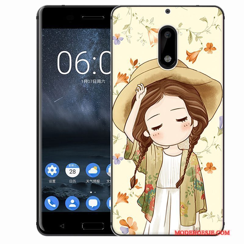 Hoesje Nokia 6 Spotprent Telefoon Anti-fall, Hoes Nokia 6 Bescherming Geel