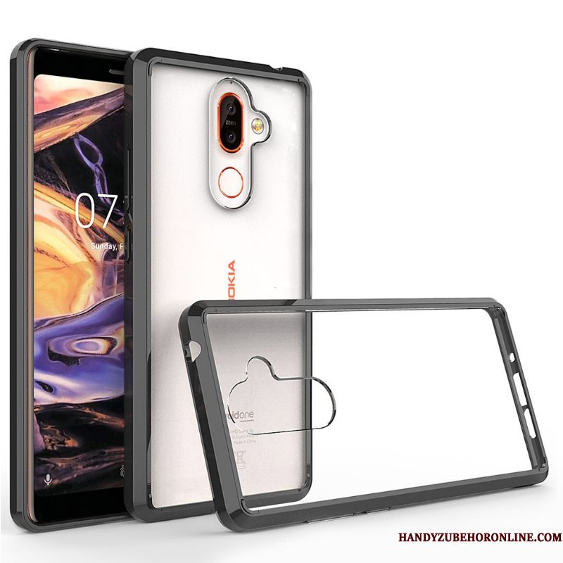 Hoesje Nokia 7 Plus Bescherming Zwart Doorzichtig, Hoes Nokia 7 Plus Anti-falltelefoon