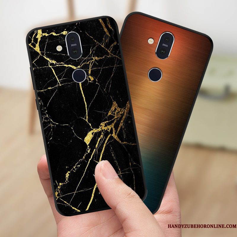 Hoesje Nokia 8.1 Scheppend Trend Patroon, Hoes Nokia 8.1 Zakken Schrobben Zwart