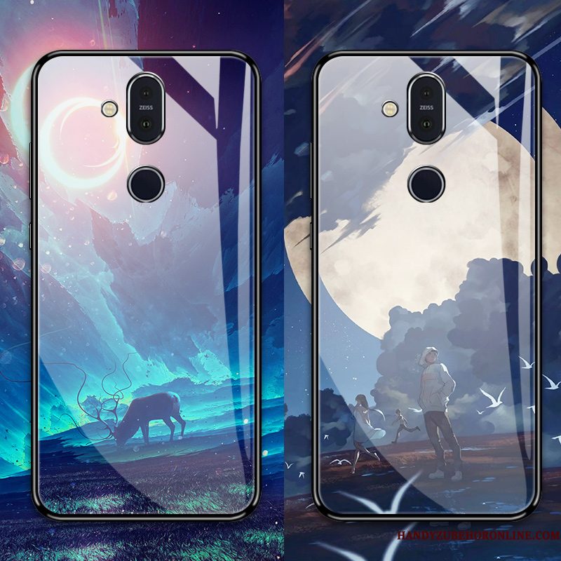 Hoesje Nokia 8.1 Zakken Blauw Glas, Hoes Nokia 8.1 Scheppend Telefoon Anti-fall