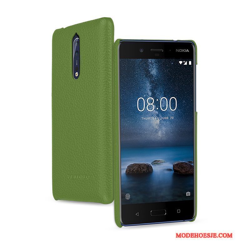 Hoesje Nokia 8 Leer Anti-fall Groen, Hoes Nokia 8 Bescherming Telefoon