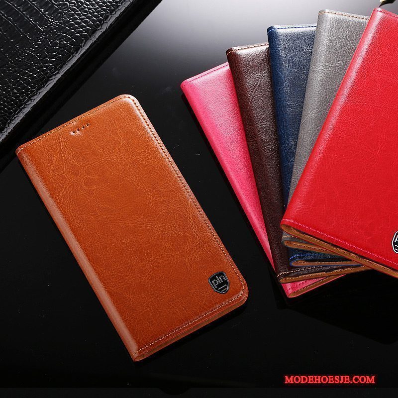 Hoesje Redmi Note 5 Folio Bruin Rood, Hoes Redmi Note 5 Leer