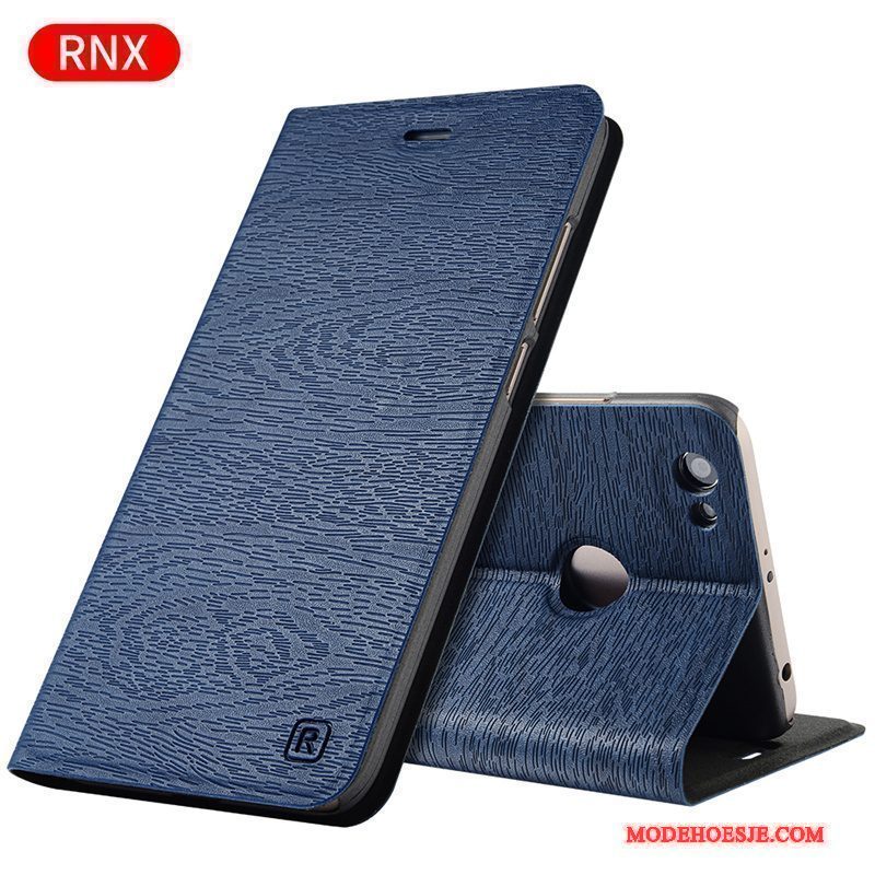 Hoesje Redmi Note 5a Leer Anti-fall Donkerblauw, Hoes Redmi Note 5a Bescherming Roodtelefoon