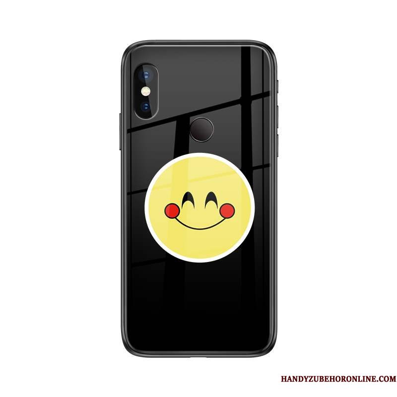 Hoesje Redmi Note 6 Pro Zwart Smiley, Hoes Redmi Note 6 Pro Gehard Glas Rood