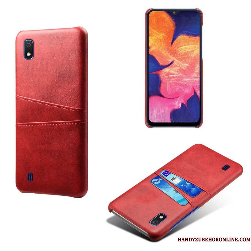 Hoesje Samsung Galaxy A10 Leer Telefoon Rood, Hoes Samsung Galaxy A10 Bescherming Kaart Nieuw