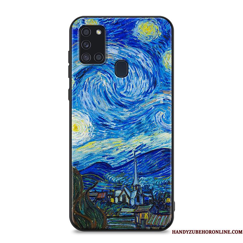 Hoesje Samsung Galaxy A21s Zacht Schrobben Blauw, Hoes Samsung Galaxy A21s Siliconen Telefoon Persoonlijk