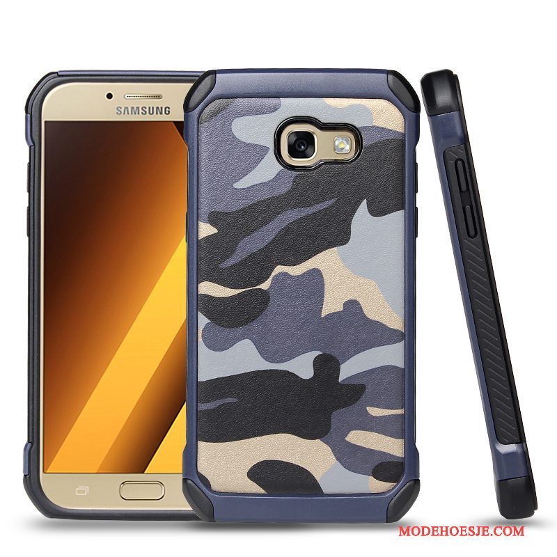 Hoesje Samsung Galaxy A3 2017 Siliconen Camouflage Blauw, Hoes Samsung Galaxy A3 2017 Bescherming Anti-falltelefoon