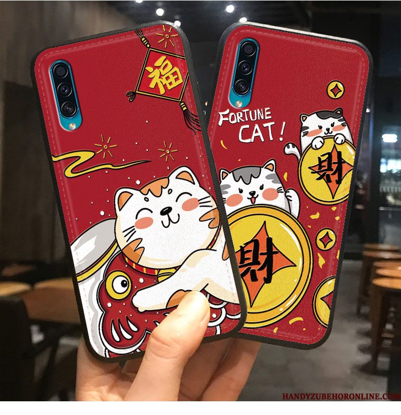 Hoesje Samsung Galaxy A30s Bescherming Kat Rat, Hoes Samsung Galaxy A30s Scheppend Rood Patroon