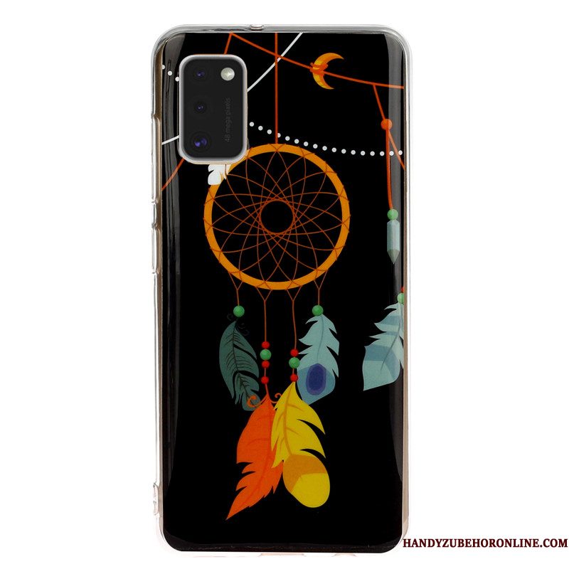 Hoesje Samsung Galaxy A41 Zakken Anti-fall Zwart, Hoes Samsung Galaxy A41 Spotprent Telefoon Lichtende