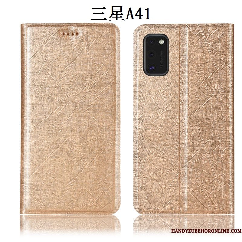 Hoesje Samsung Galaxy A41 Zakken Zijdetelefoon, Hoes Samsung Galaxy A41 Folio Goud Patroon