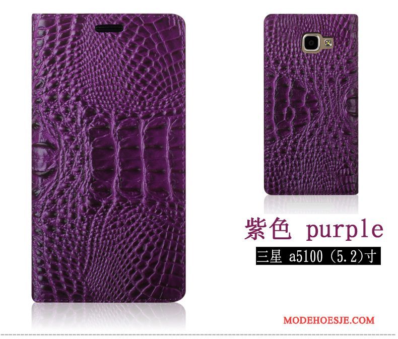 Hoesje Samsung Galaxy A5 2016 Leer Anti-fall Purper, Hoes Samsung Galaxy A5 2016 Bescherming Krokodillenleer