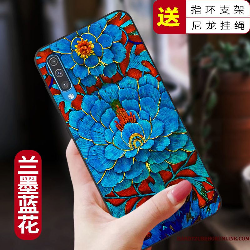 Hoesje Samsung Galaxy A50 Bescherming Blauw Anti-fall, Hoes Samsung Galaxy A50 Scheppend Chinese Stijltelefoon