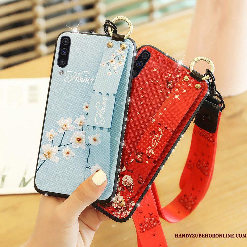 Hoesje Samsung Galaxy A50 Bescherming Kort Bloemen, Hoes Samsung Galaxy A50 Roodtelefoon