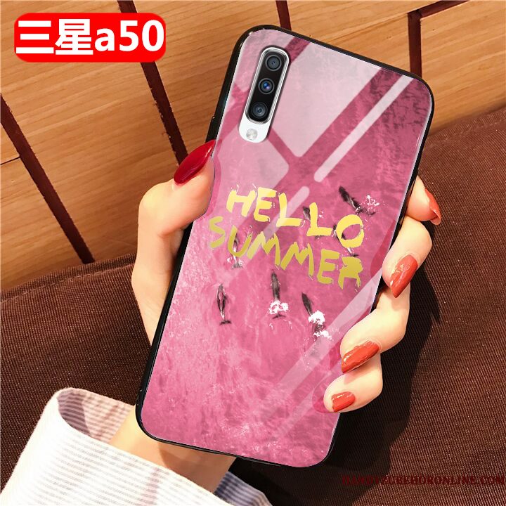 Hoesje Samsung Galaxy A50 Bescherming Roze Glas, Hoes Samsung Galaxy A50 Zakken Anti-falltelefoon