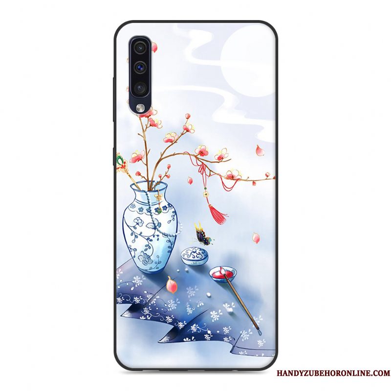 Hoesje Samsung Galaxy A50 Zacht Chinese Stijl Blauw, Hoes Samsung Galaxy A50 Vintage Mini Persoonlijk