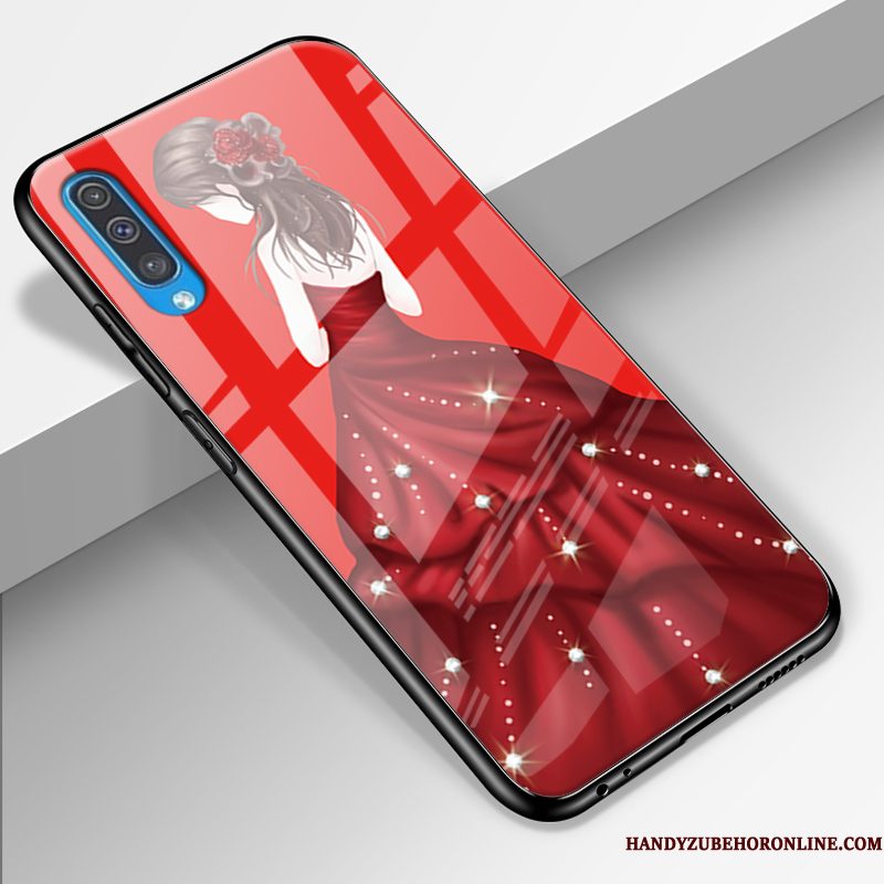 Hoesje Samsung Galaxy A50 Zakken Gazen Anti-fall, Hoes Samsung Galaxy A50 Bescherming Roodtelefoon