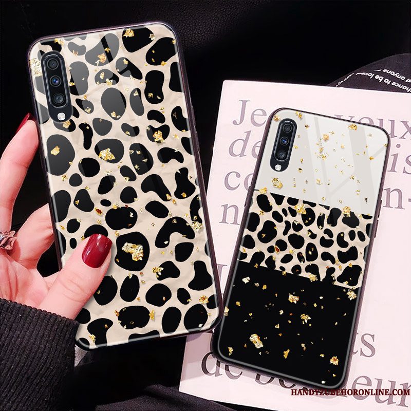 Hoesje Samsung Galaxy A50 Zakken Glas Luipaard, Hoes Samsung Galaxy A50 Bescherming Spiegel Gemengde Kleuren