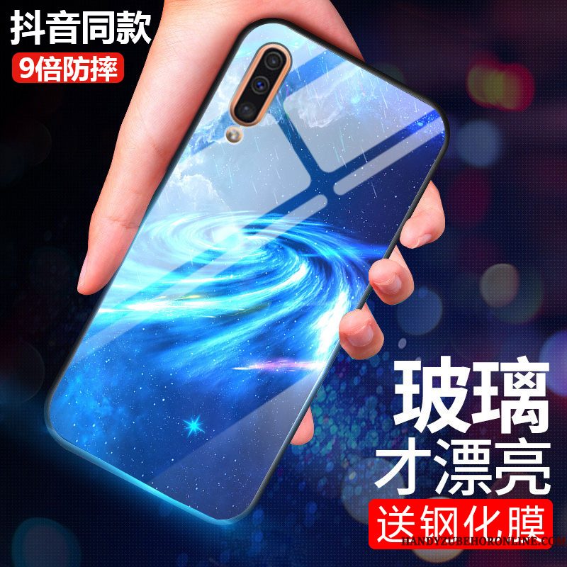 Hoesje Samsung Galaxy A50 Zakken Telefoon Gehard Glas, Hoes Samsung Galaxy A50 Scheppend Blauw Net Red