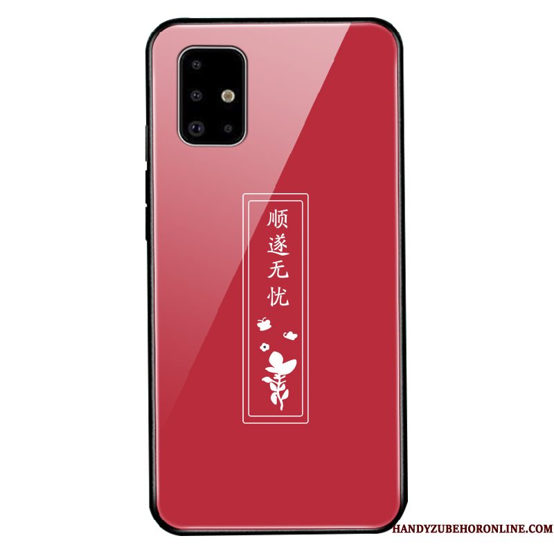 Hoesje Samsung Galaxy A51 Scheppend Glas Rood, Hoes Samsung Galaxy A51 Spotprent Trendy Merktelefoon