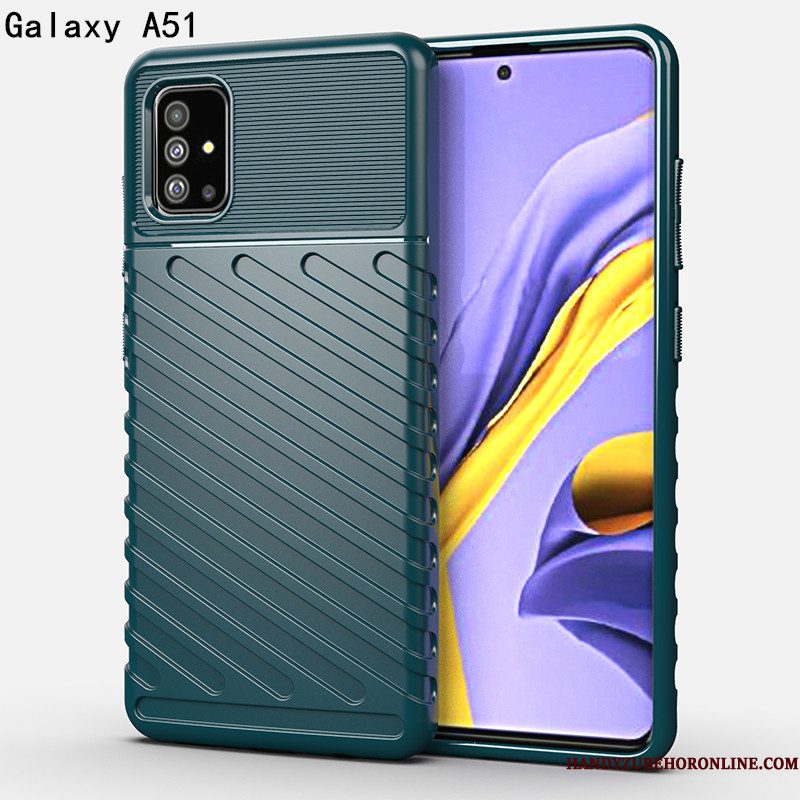 Hoesje Samsung Galaxy A51 Siliconen Trendy Merk Drie Verdedigingen, Hoes Samsung Galaxy A51 Scheppend Telefoon Groen