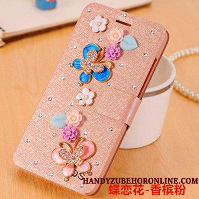 Hoesje Samsung Galaxy A6+ Folio Vlinder Bloementelefoon, Hoes Samsung Galaxy A6+ Strass Roze