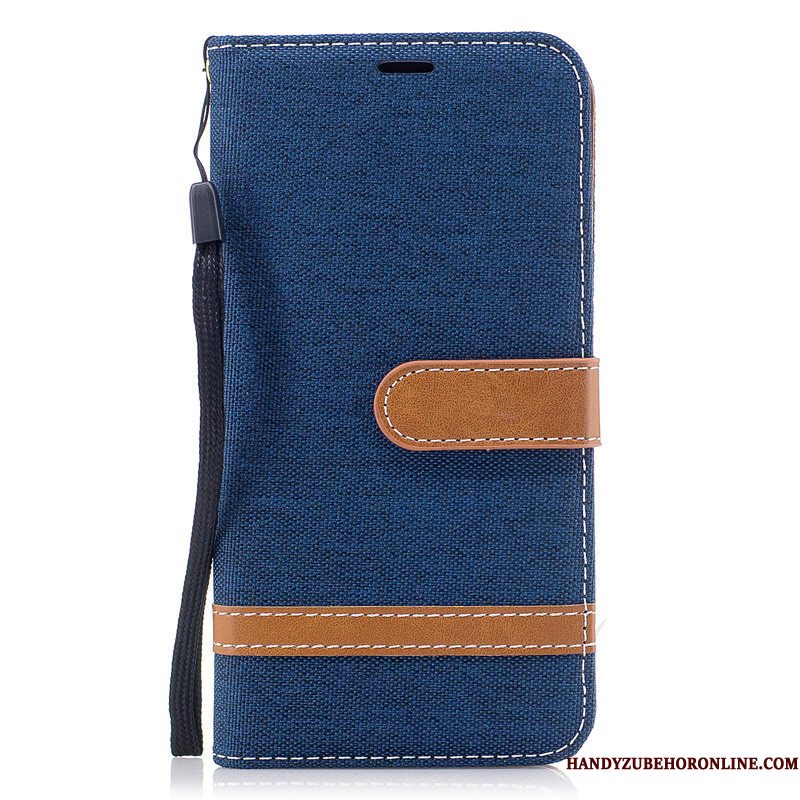 Hoesje Samsung Galaxy A6+ Portemonnee Kaart Denim, Hoes Samsung Galaxy A6+ Ondersteuning Telefoon Blauw