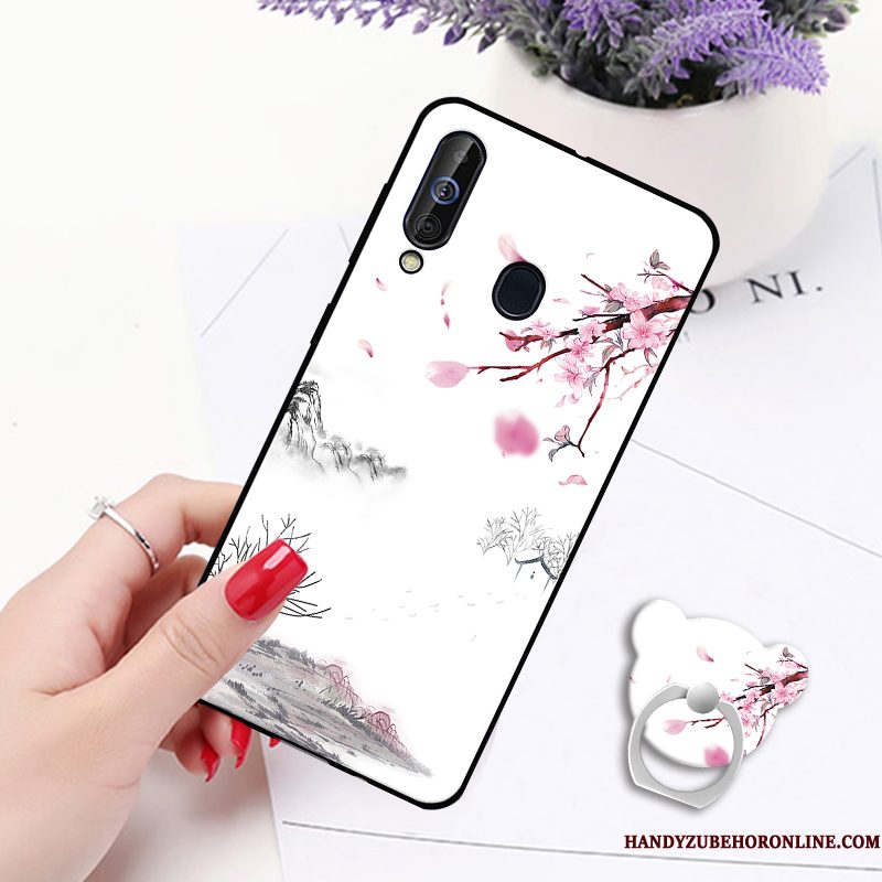 Hoesje Samsung Galaxy A60 Geschilderd Anti-fall Wit, Hoes Samsung Galaxy A60 Siliconen Hangertelefoon