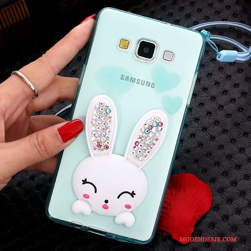 Hoesje Samsung Galaxy A7 2015 Bescherming Telefoon Pompom, Hoes Samsung Galaxy A7 2015 Zacht Opknoping Nek Groen